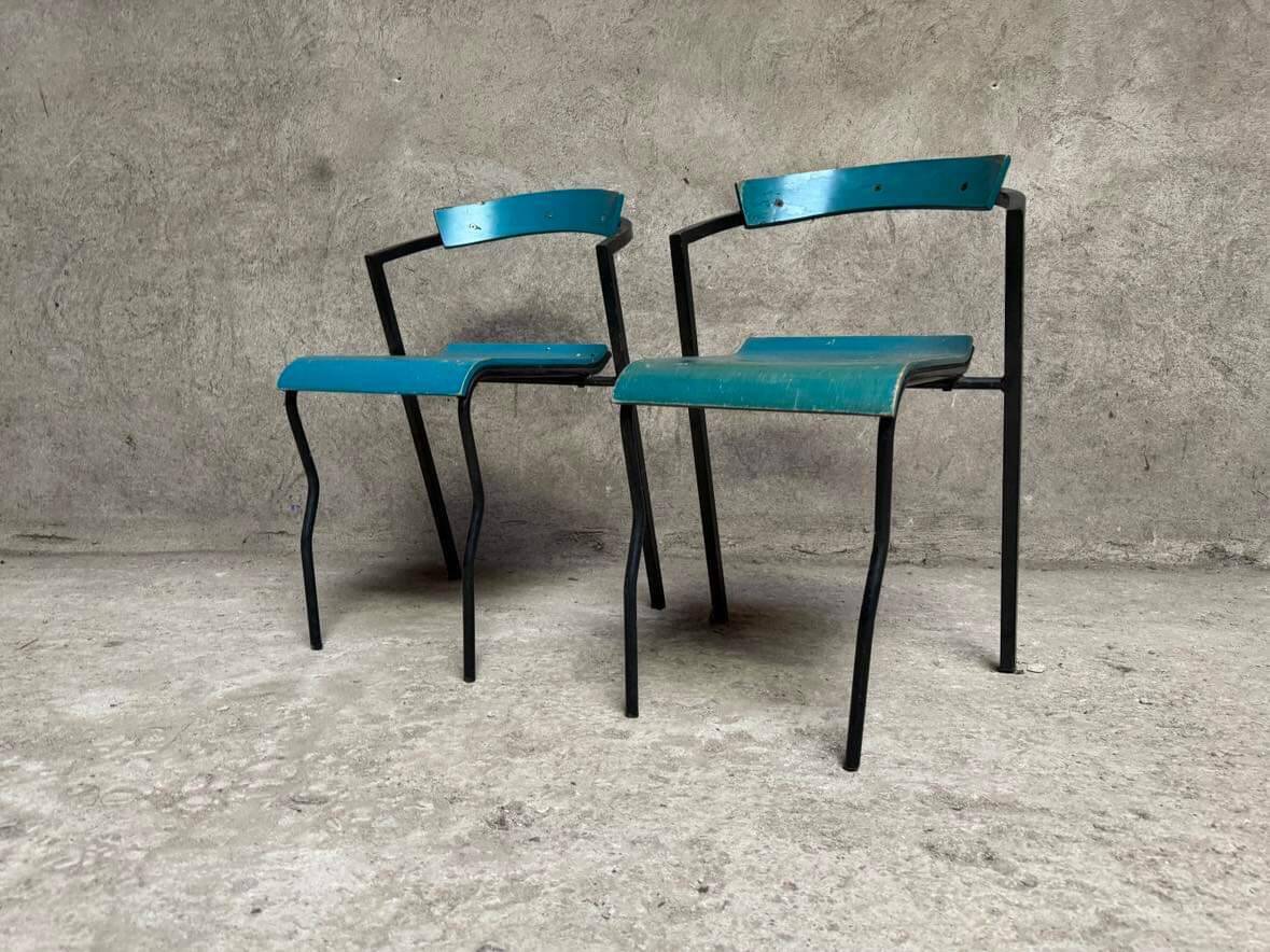 Set of 12 vintage blue bistro chairs