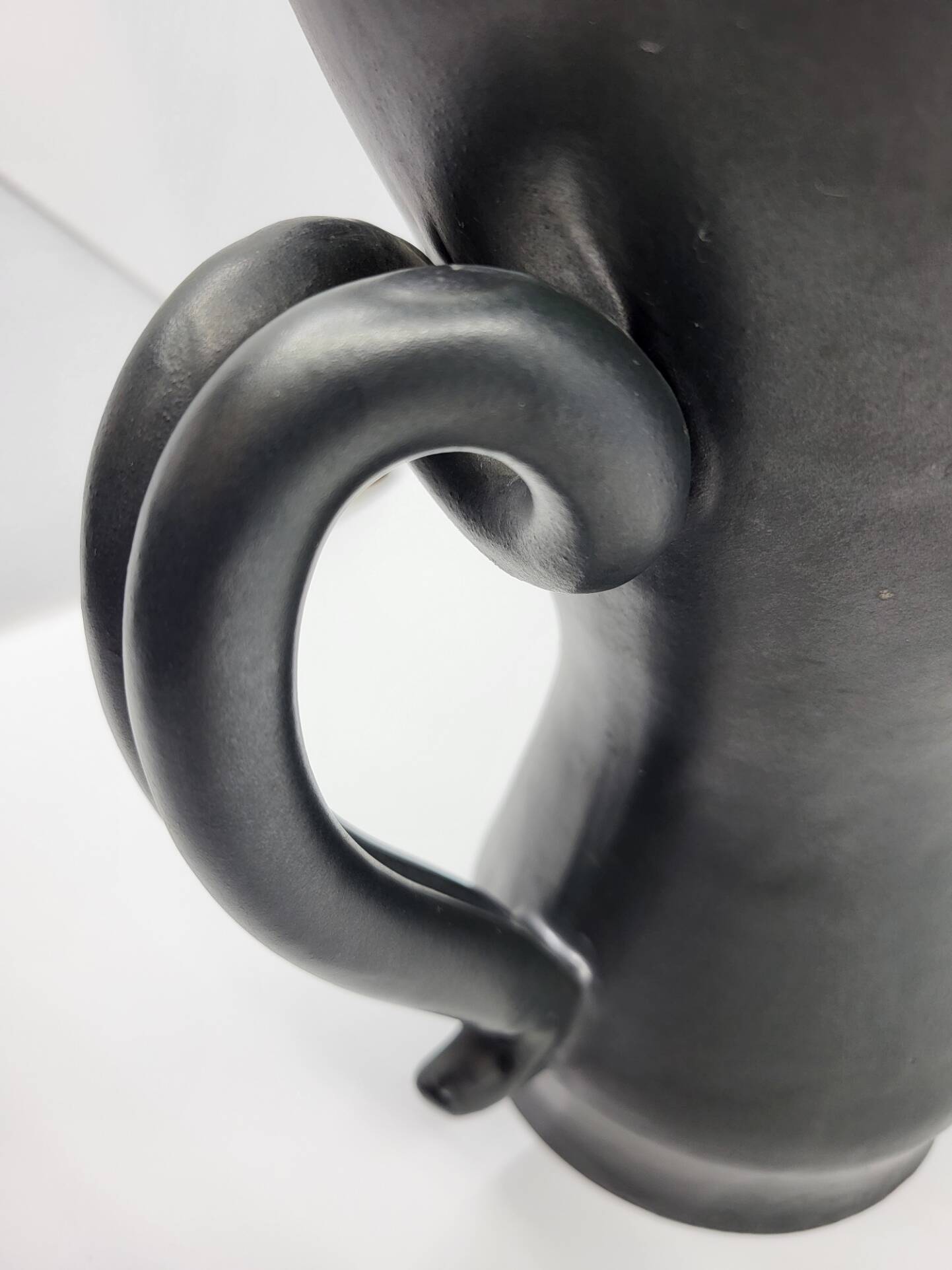 Jean Austruy Black Ceramic Ear Vase French 1950s Vintage