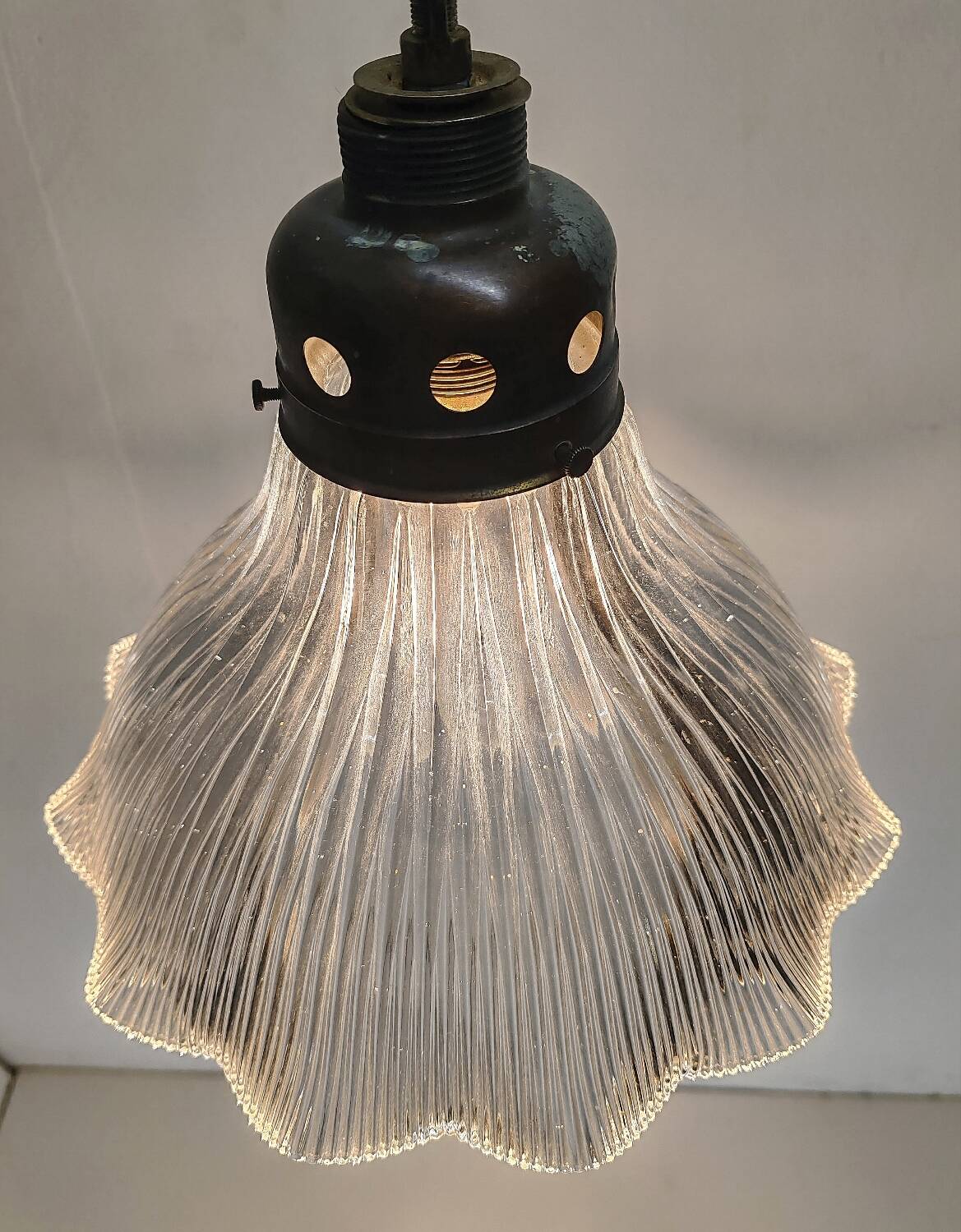 Large holophane industrial glass lamp from the 20s