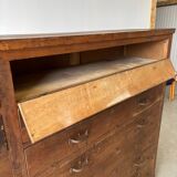 Large wooden workshop cabinet with 16 drawers, antique from the early 1900s.