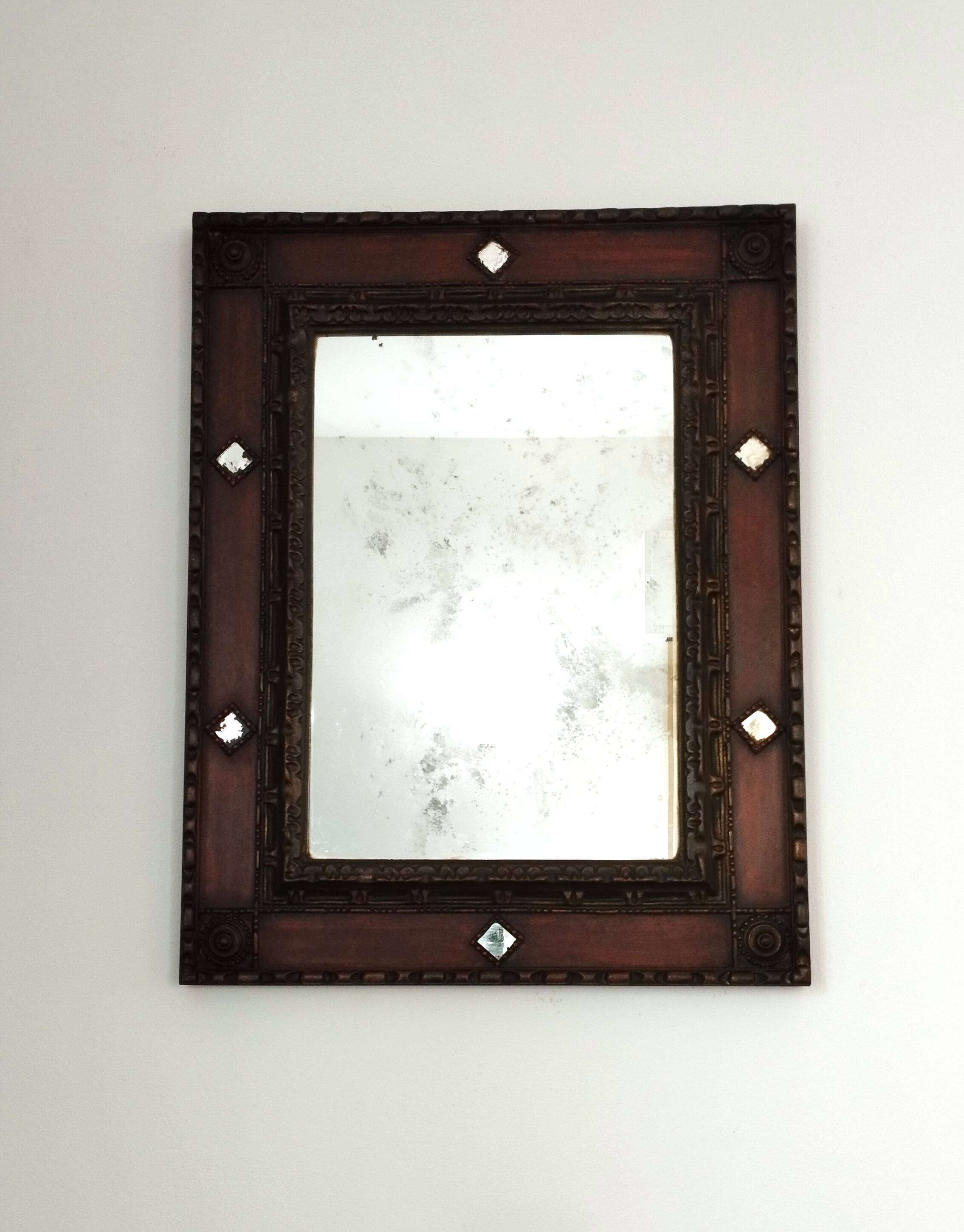 Miroir Palladio Italie 1968, verre vieilli, cadre décoratif sculptural
