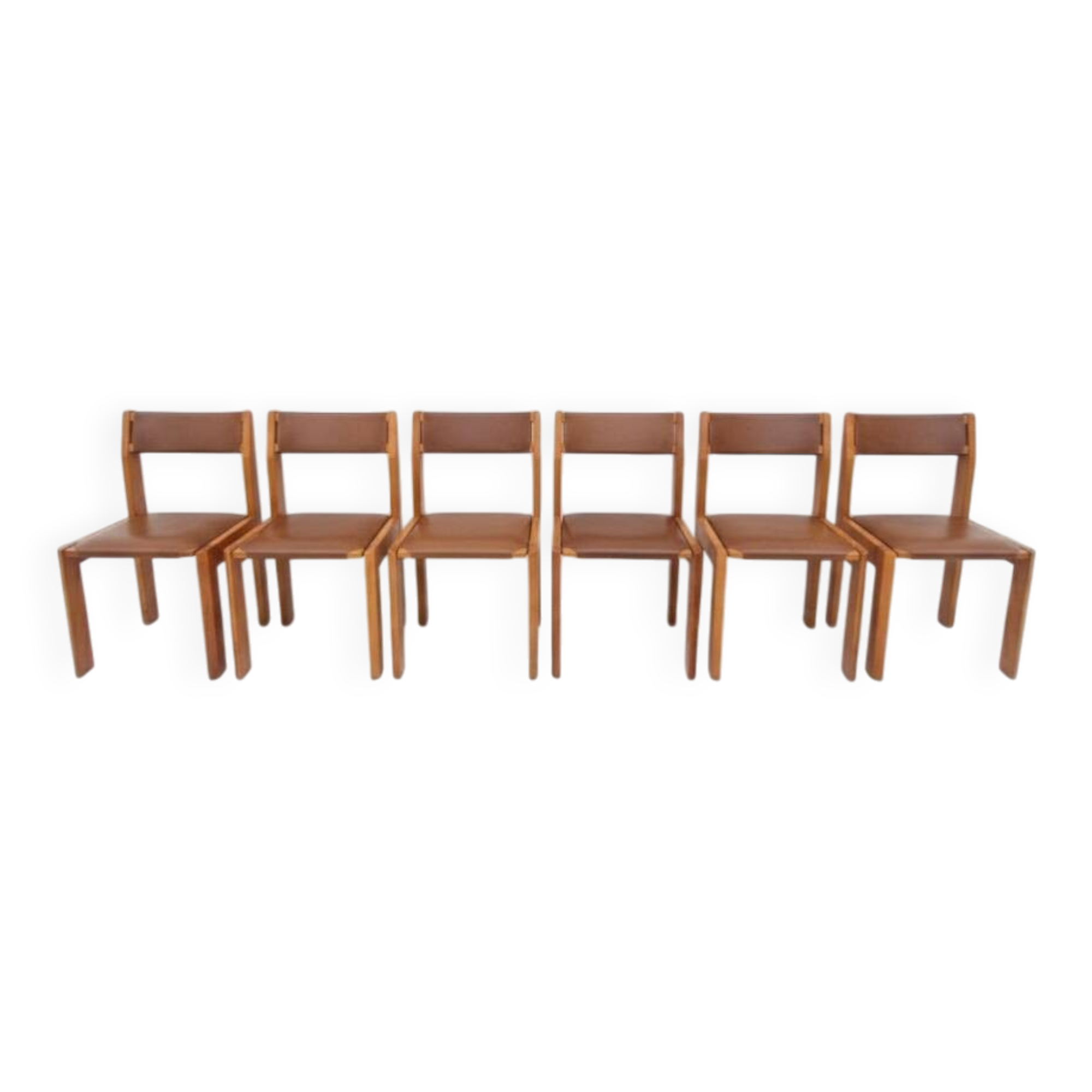 Set of 6 "Gorgoni" chairs in solid elm – Roche Bobois