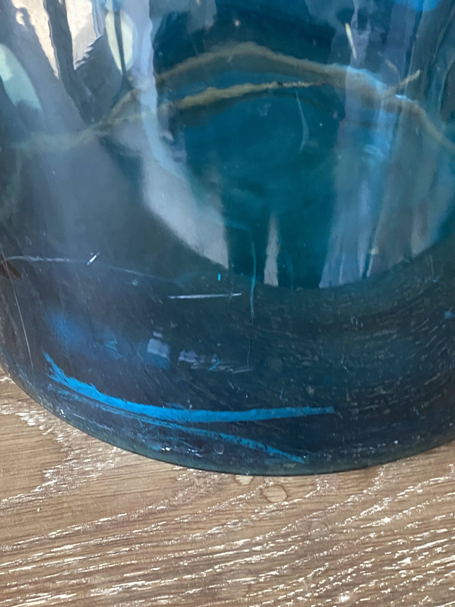 Large blue glass Dame Jeanne vase H45cm