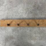 Brutalist pine chalet style wall coat rack, 4 hooks