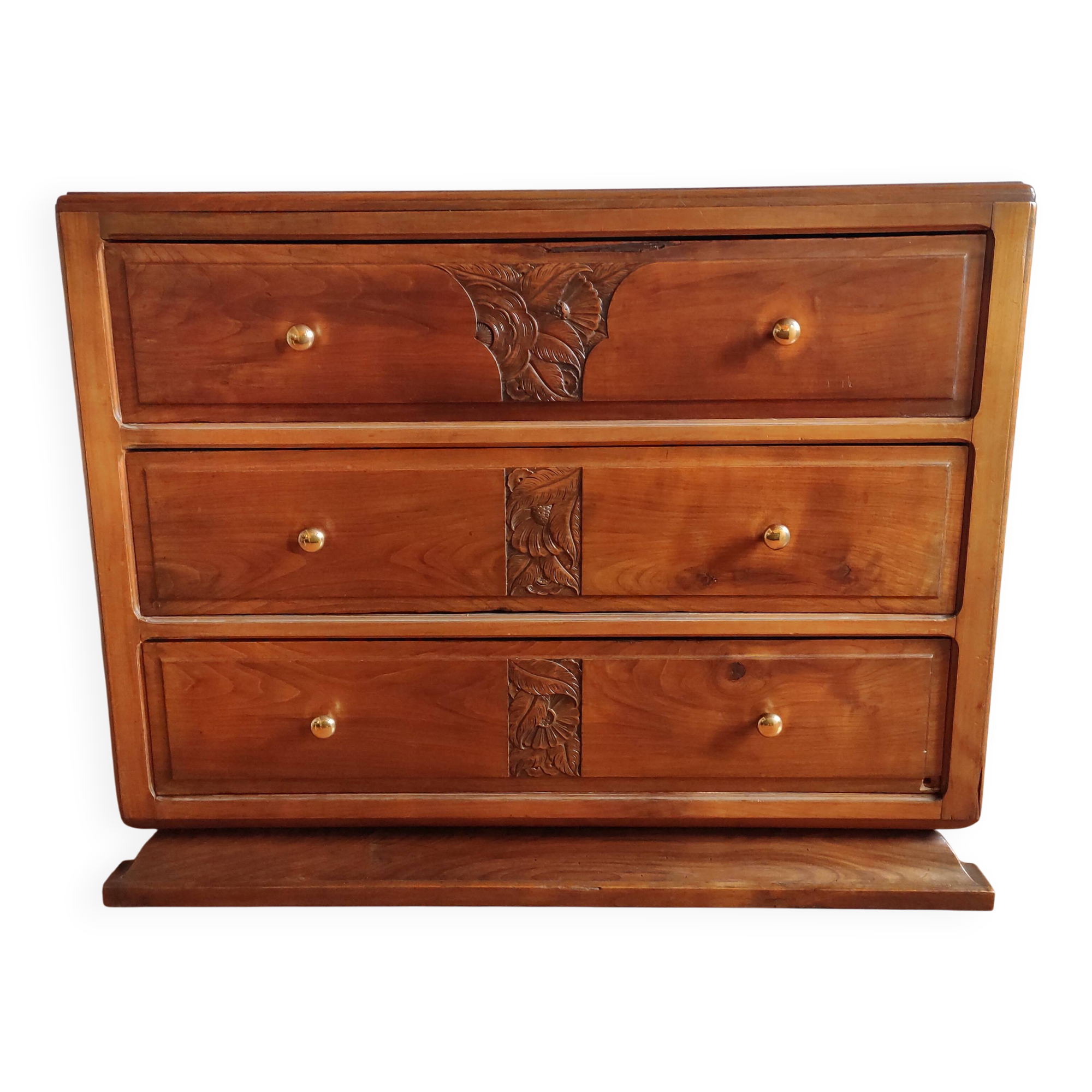 Commode Art Déco en noyer massif – années 1920-30 – grande taille