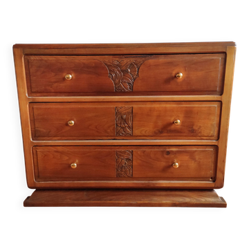 Art Deco chest of drawers in solid walnut – 1920s-30s – large size