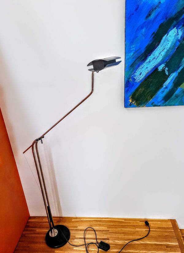 Lampadaire chromé à contre-poids années 70