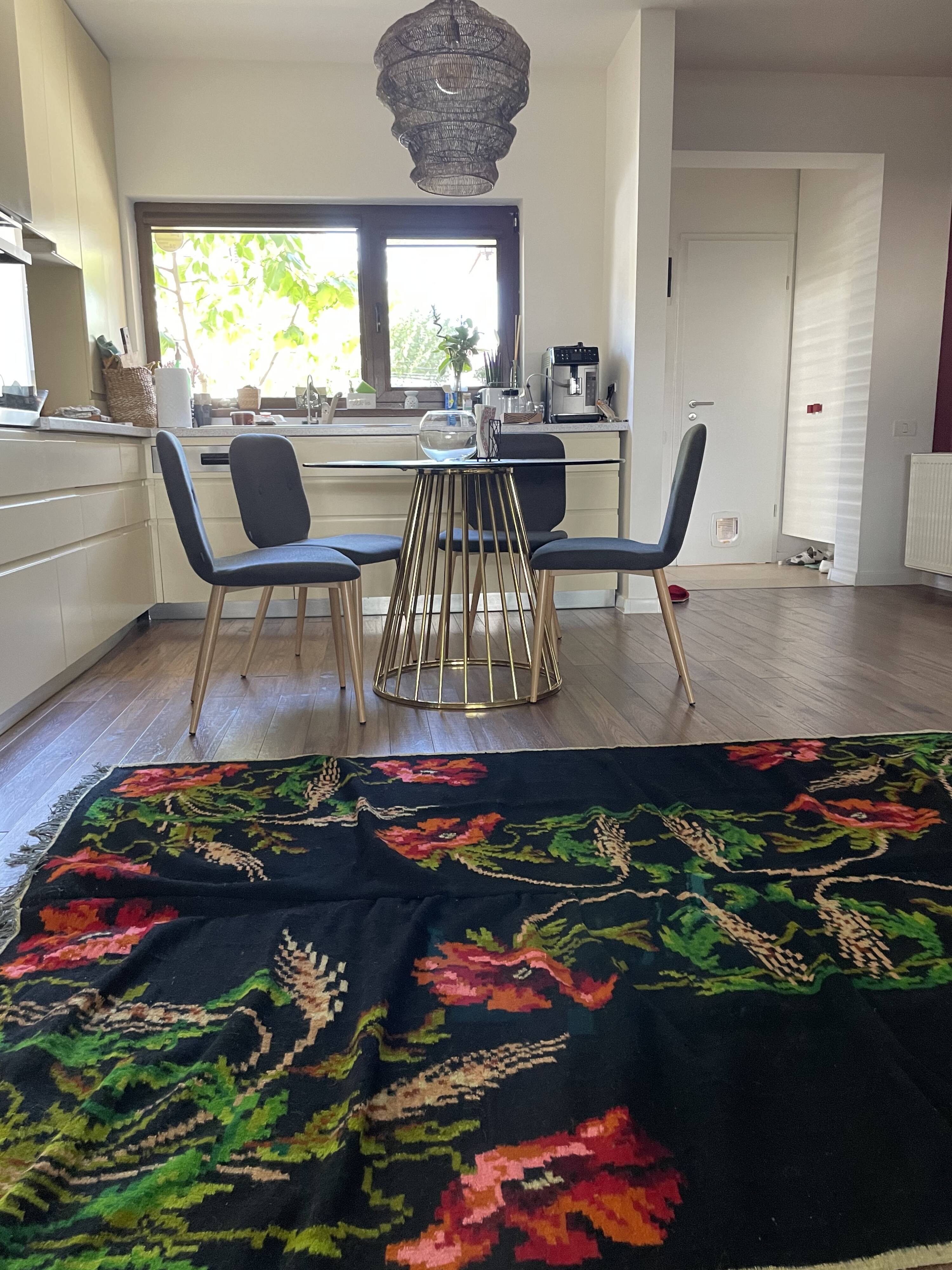 Tapis de laine roumain avec coquelicots et épis de blé, 250x160 cm