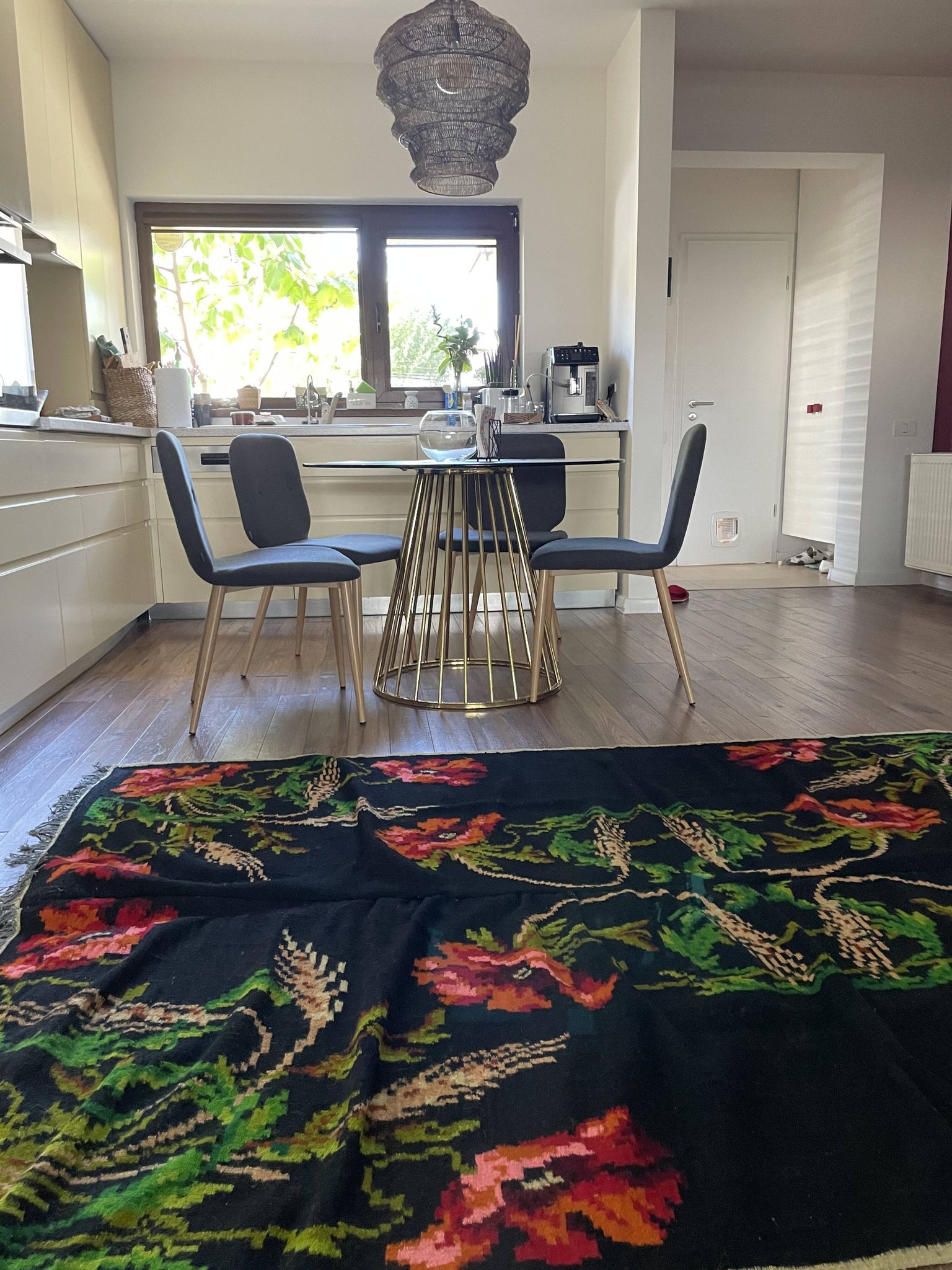 Tapis de laine roumain avec coquelicots et épis de blé, 250x160 cm