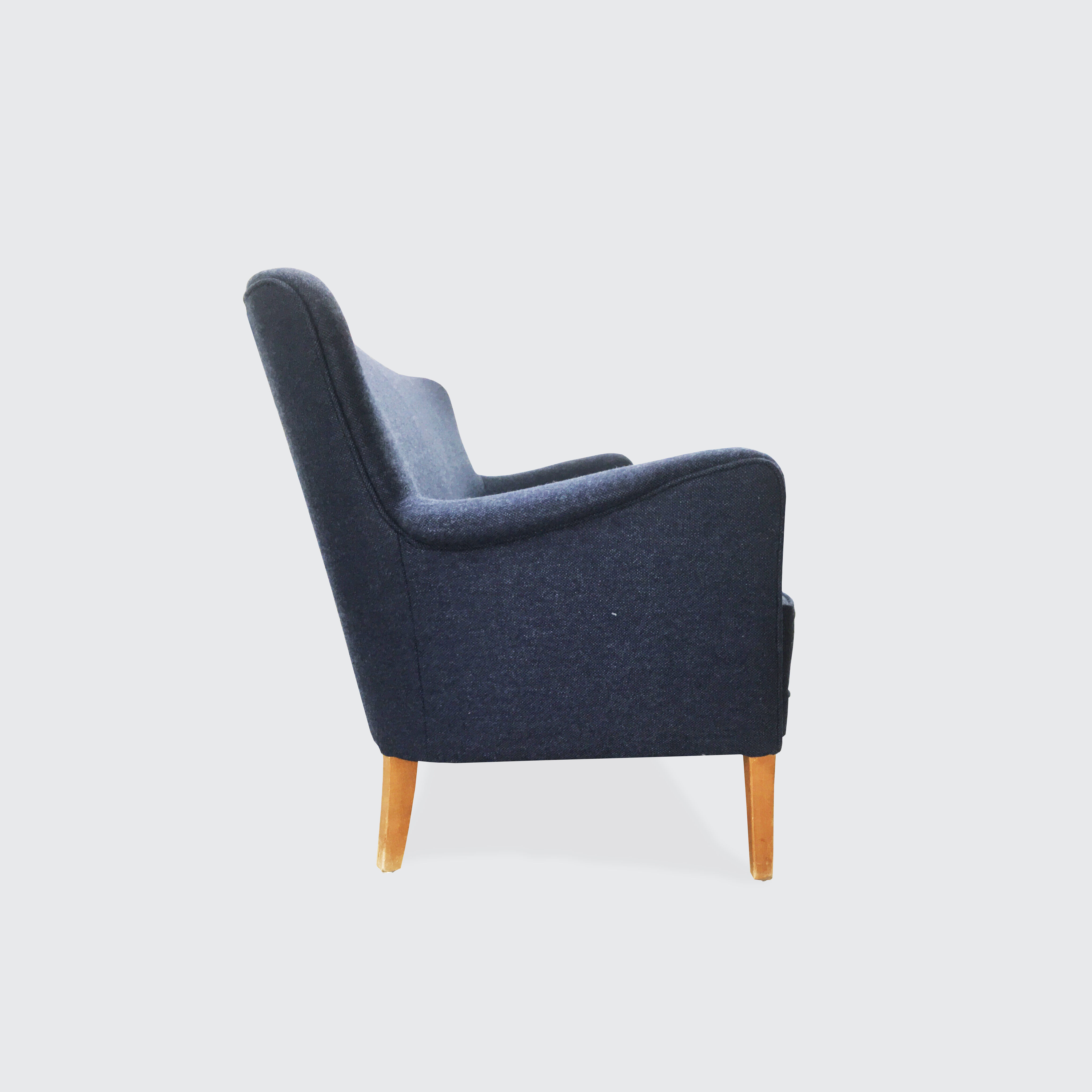 1940s three-seater sofa reupholstered in blue wool