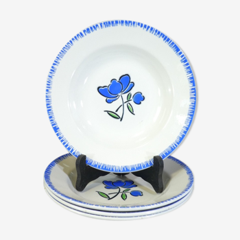 4 hollow plates Badonviller blue flower decoration