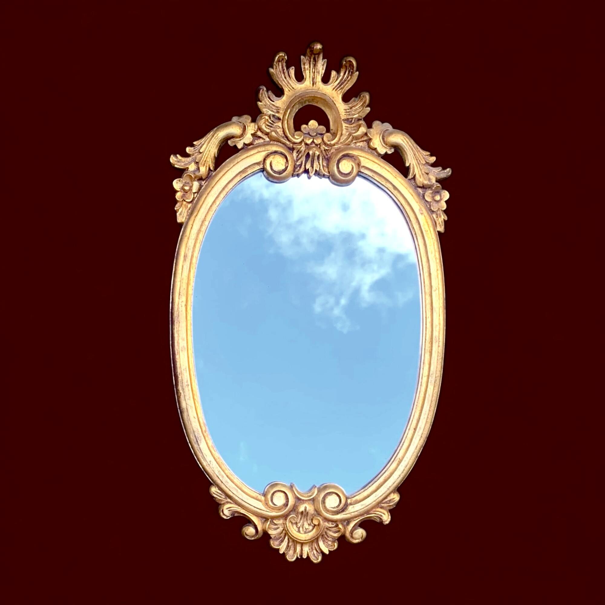 Baroque wall mirror in gilded plaster - height: 62 cm