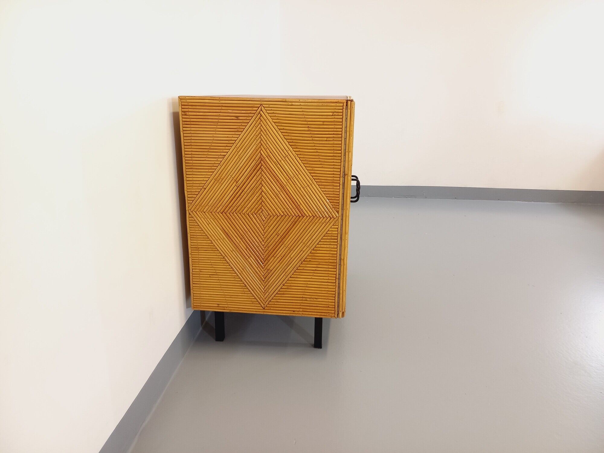 Vintage rattan, wood and metal storage cabinet from the 60s