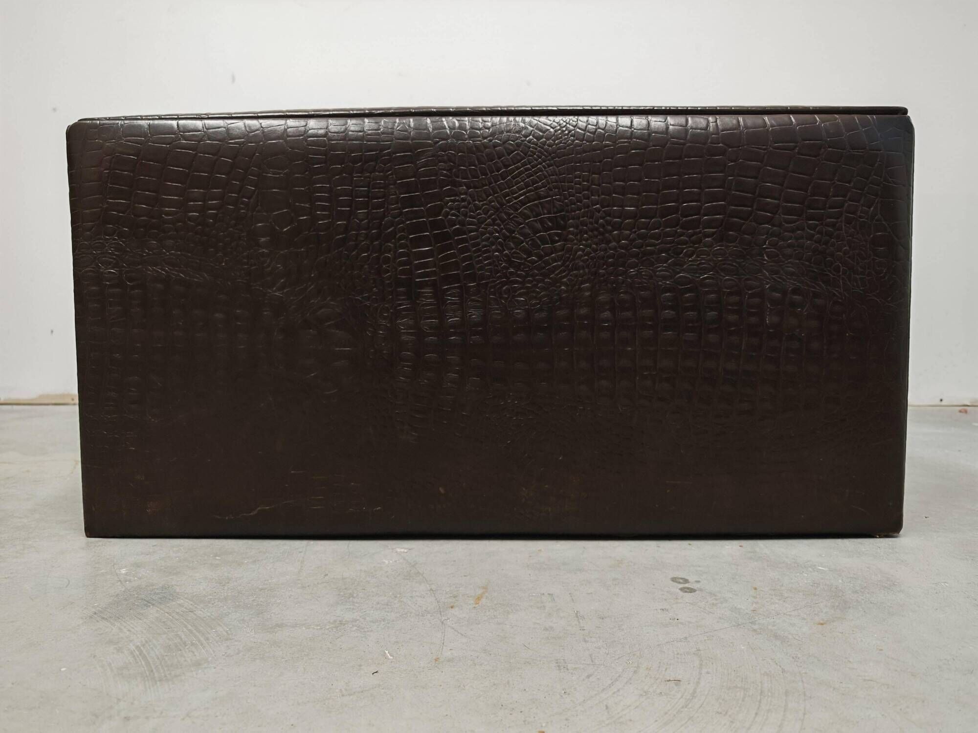 Crocodile-printed leather coffee table or ottoman, attributed to Fendi Casa.