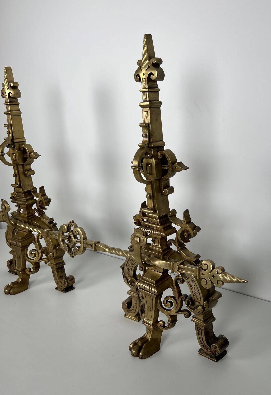 Important Renaissance Style Bronze Fireplace Set with Bar
