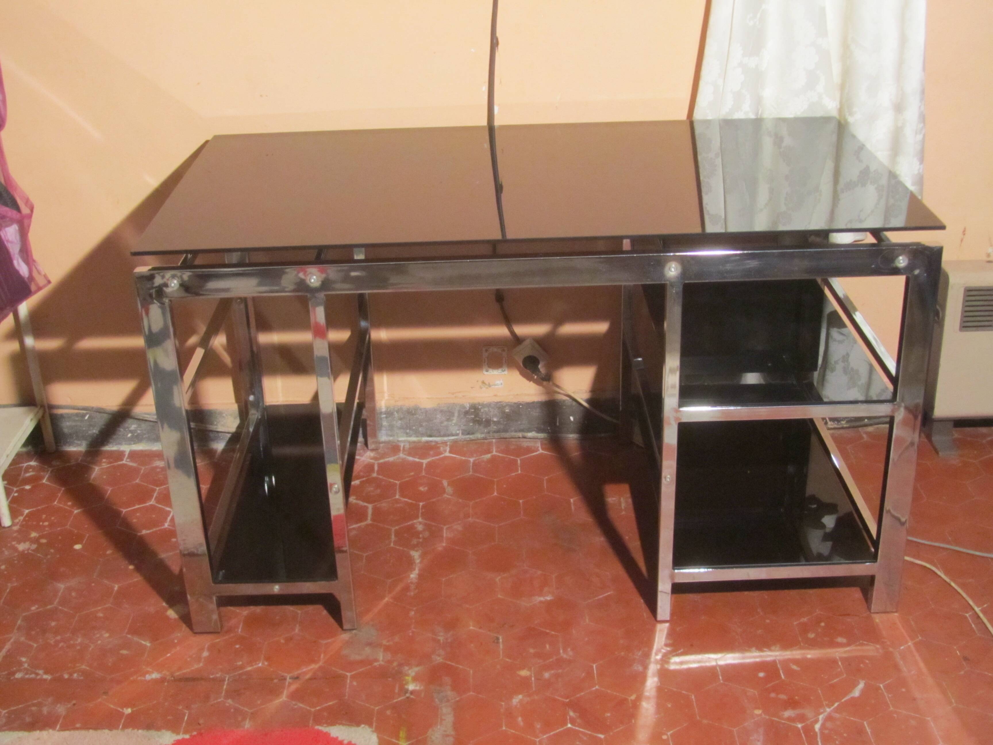 Vintage 70s chrome and smoked glass desk.