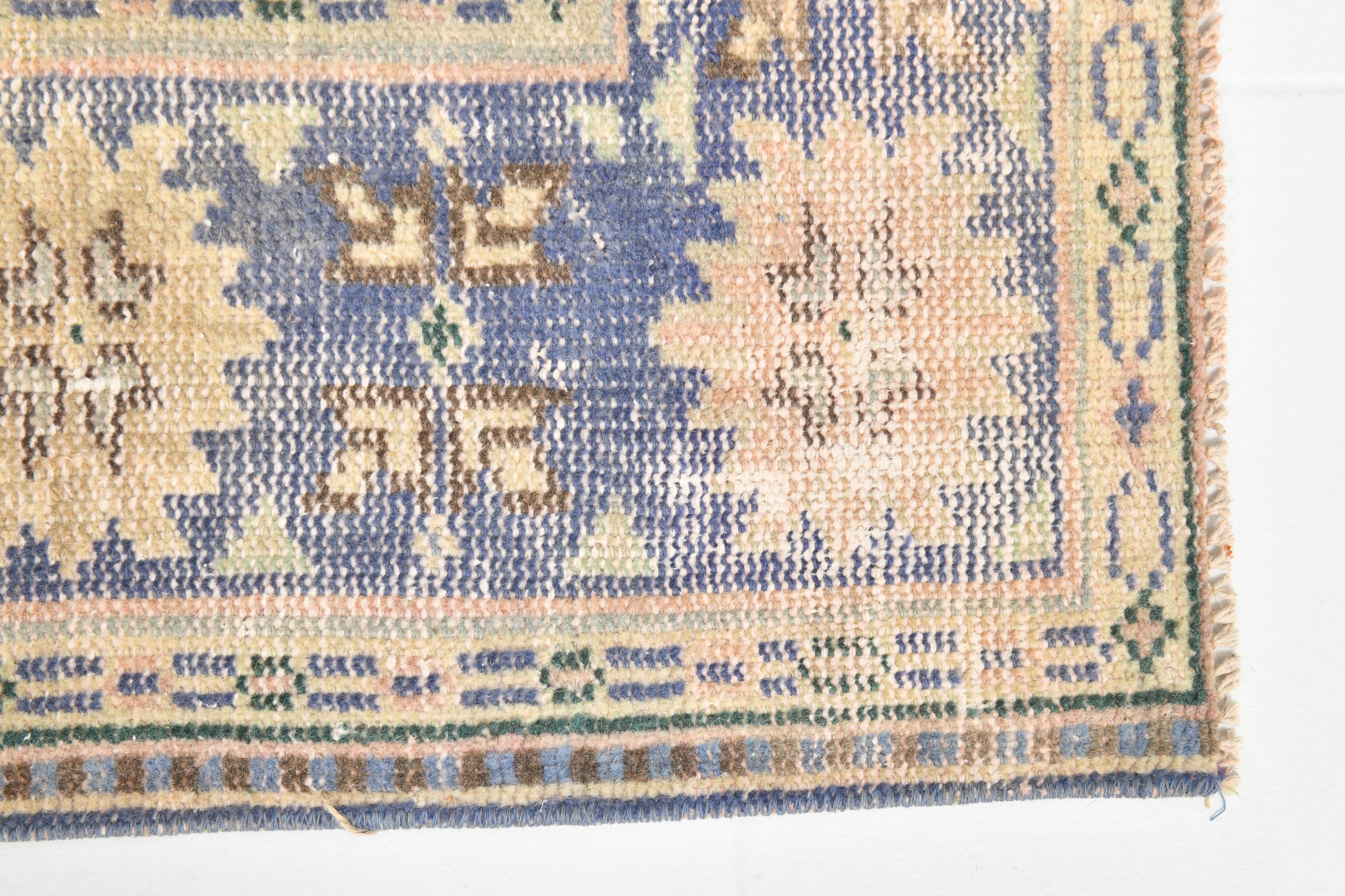 Grand Tapis Oushak Vintage, Laine Fait Main, Pêche et Bleu, 194x267 Cm