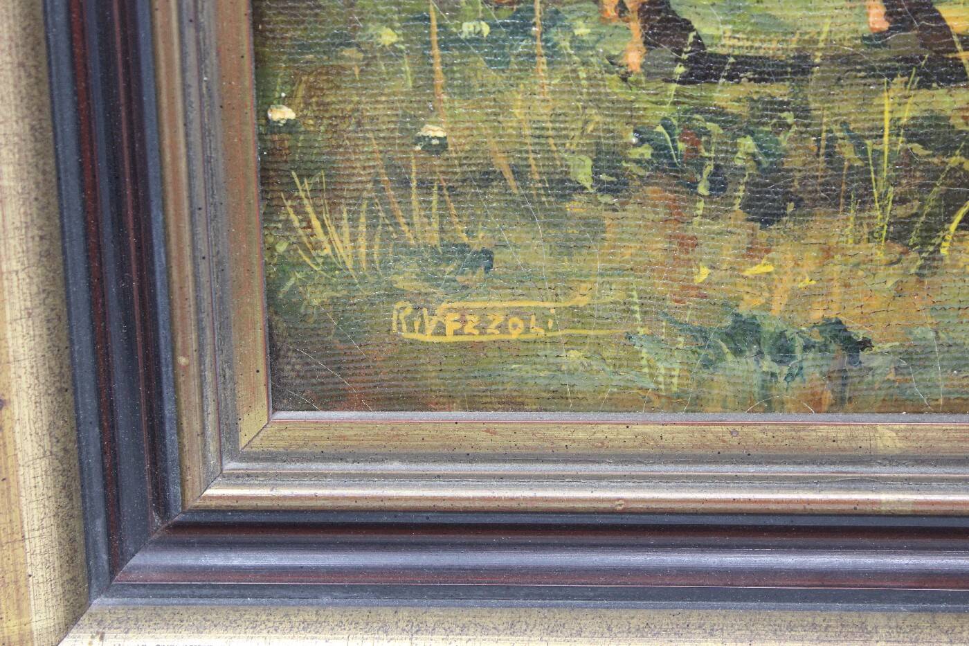 Tableau by r. vezzoli oil painting cows in the field canvas 60x52 cm