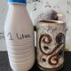 Chopped stoneware mug signed Dubois, vintage ceramic engraved with spirals, height 17cm.