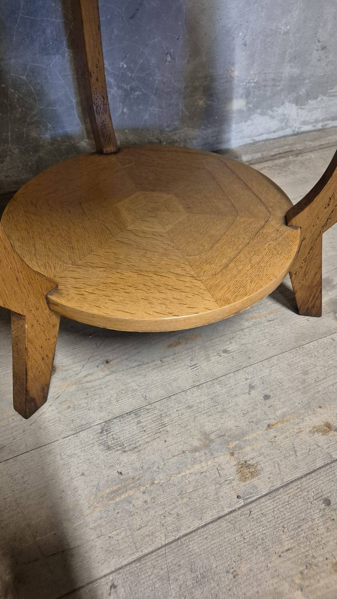 Vintage round wooden coffee table with lower shelf, 20th century