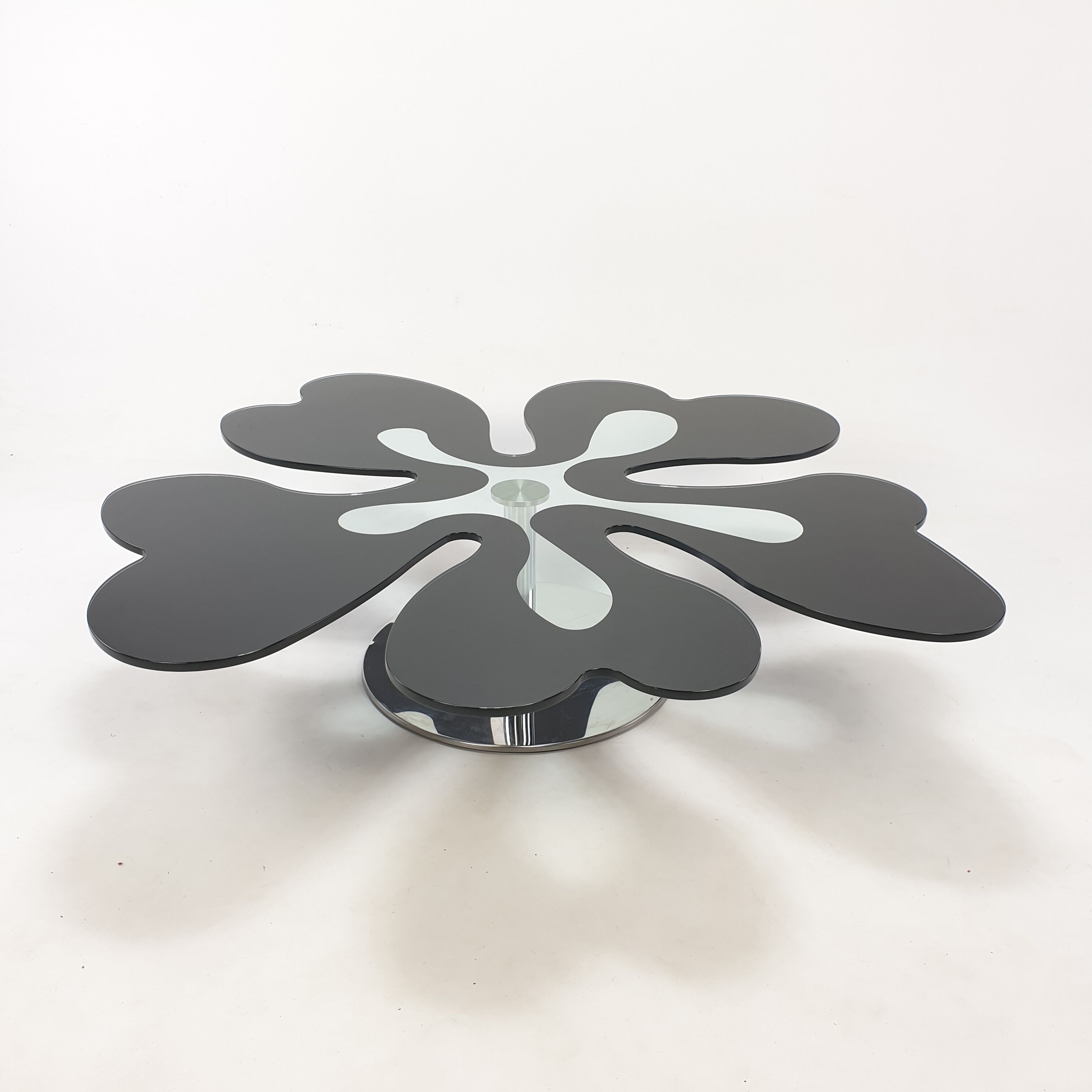 Mid century italian flower table chrome and glass, 1980s