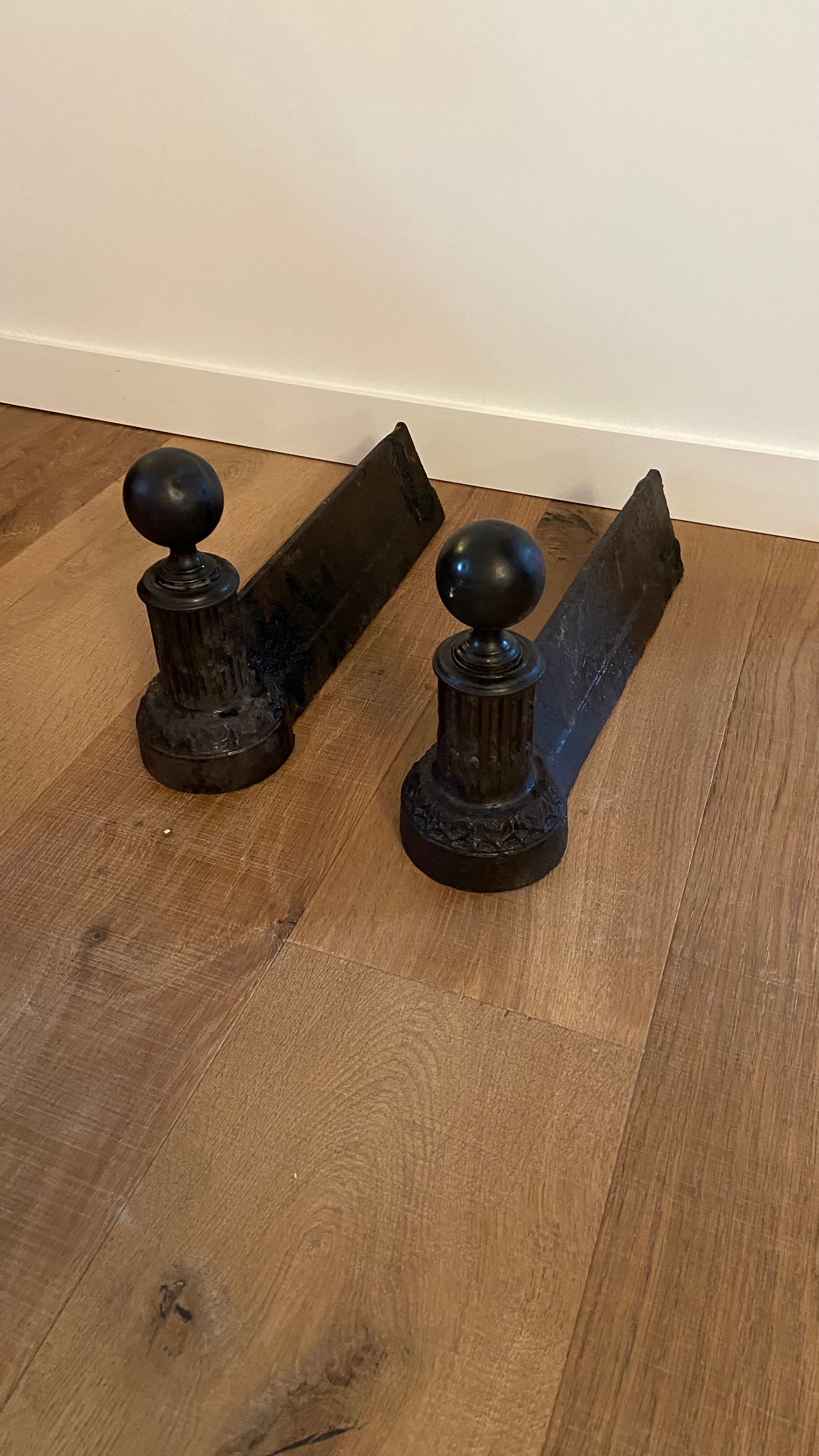 Pair of nineteenth cast and bronze chenets