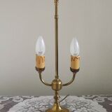 2 Light French Vintage Brass Boulotte Table Lamp With Cream Fabric Shade