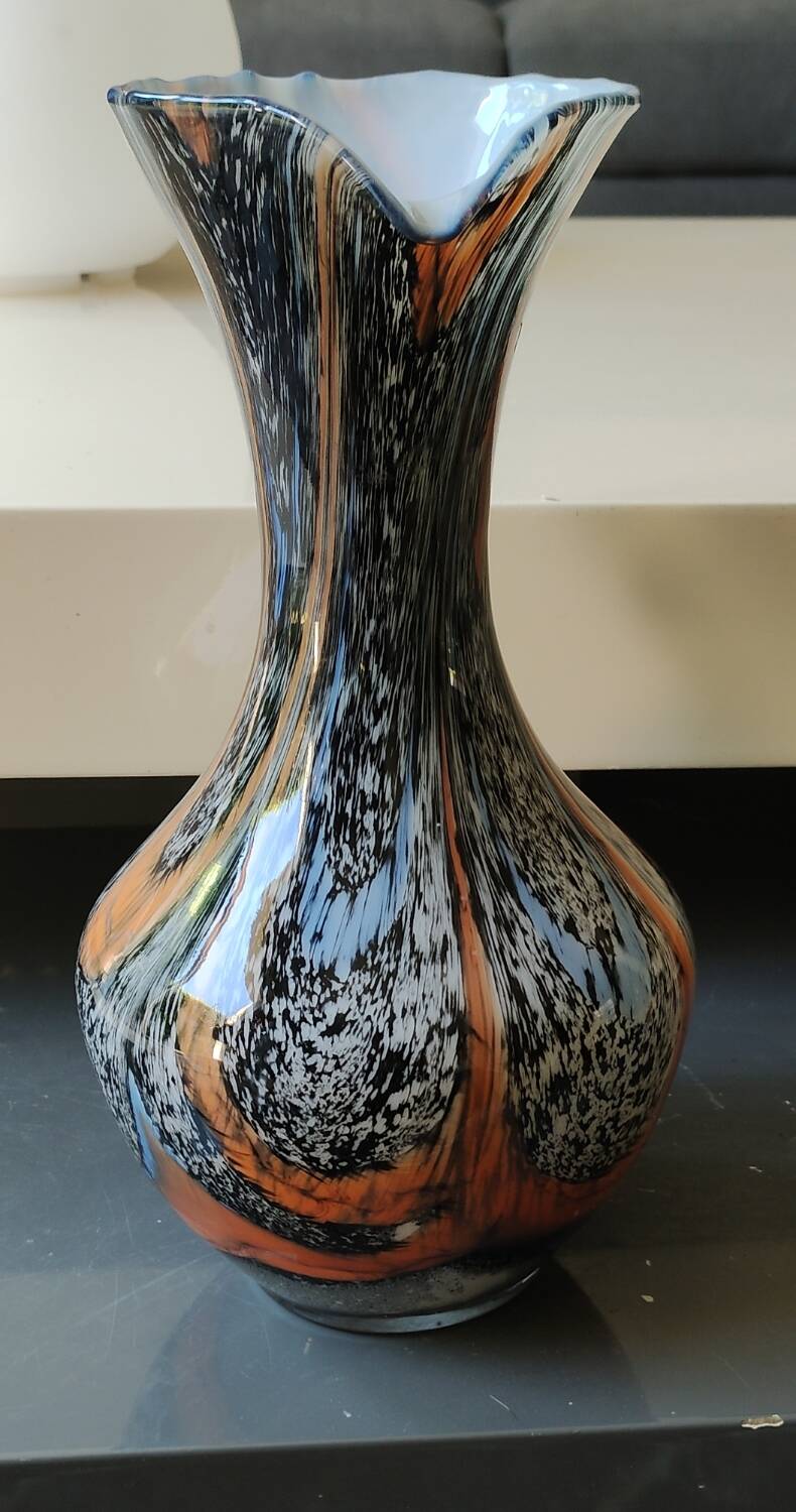 Murano Art Glass Carafe Vase/Carlo Moretti, Speckled Swirls