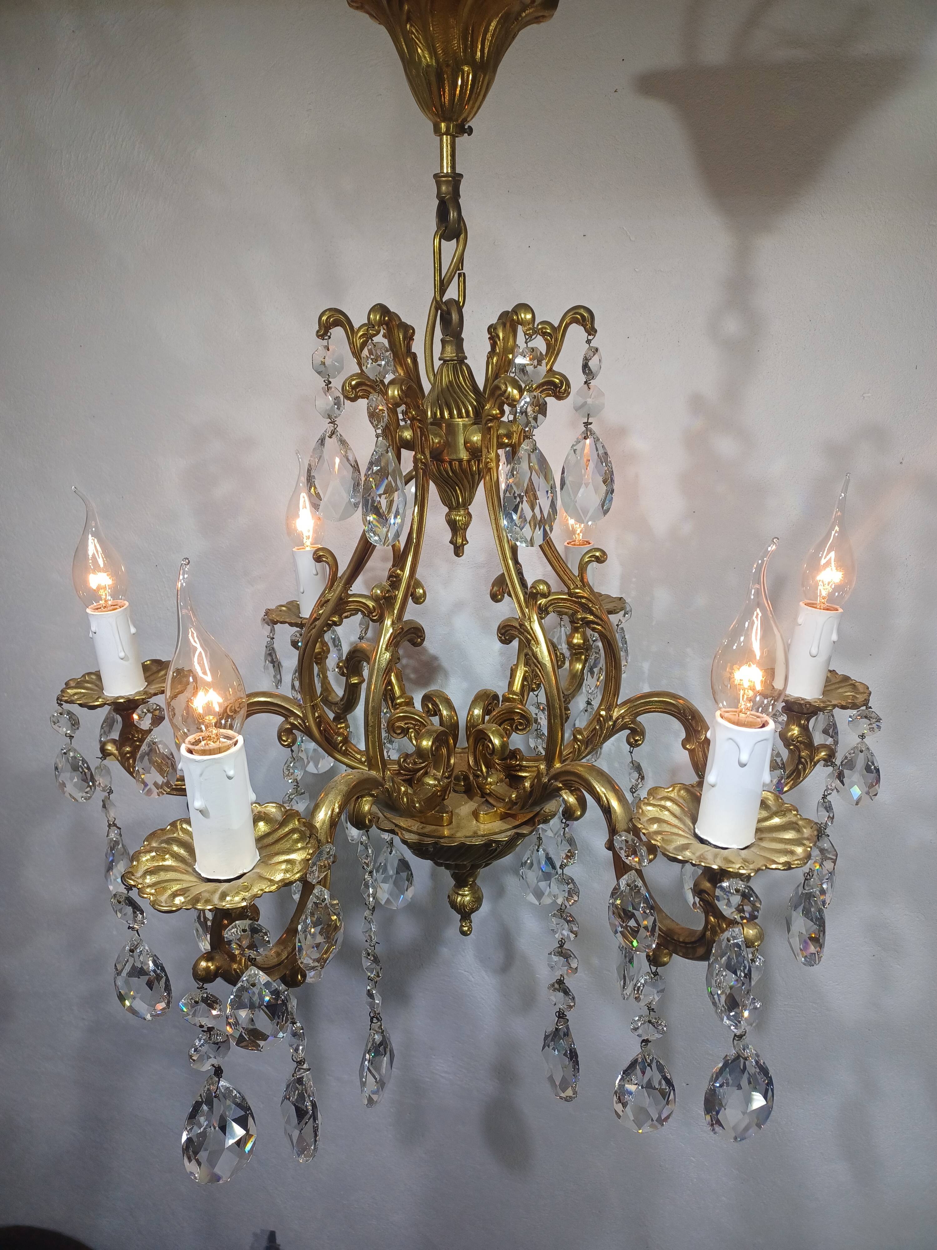 6-light bronze and crystal cage chandelier