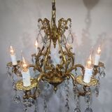 6-light bronze and crystal cage chandelier