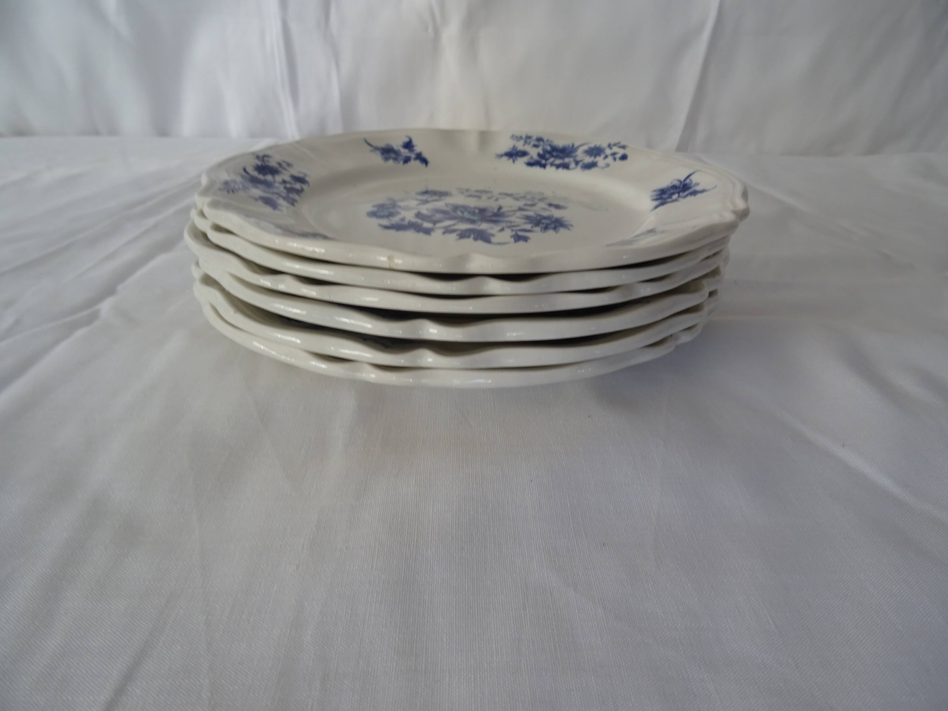 6 Sarreguemines Aubusson plates 429112 blue flowers faience