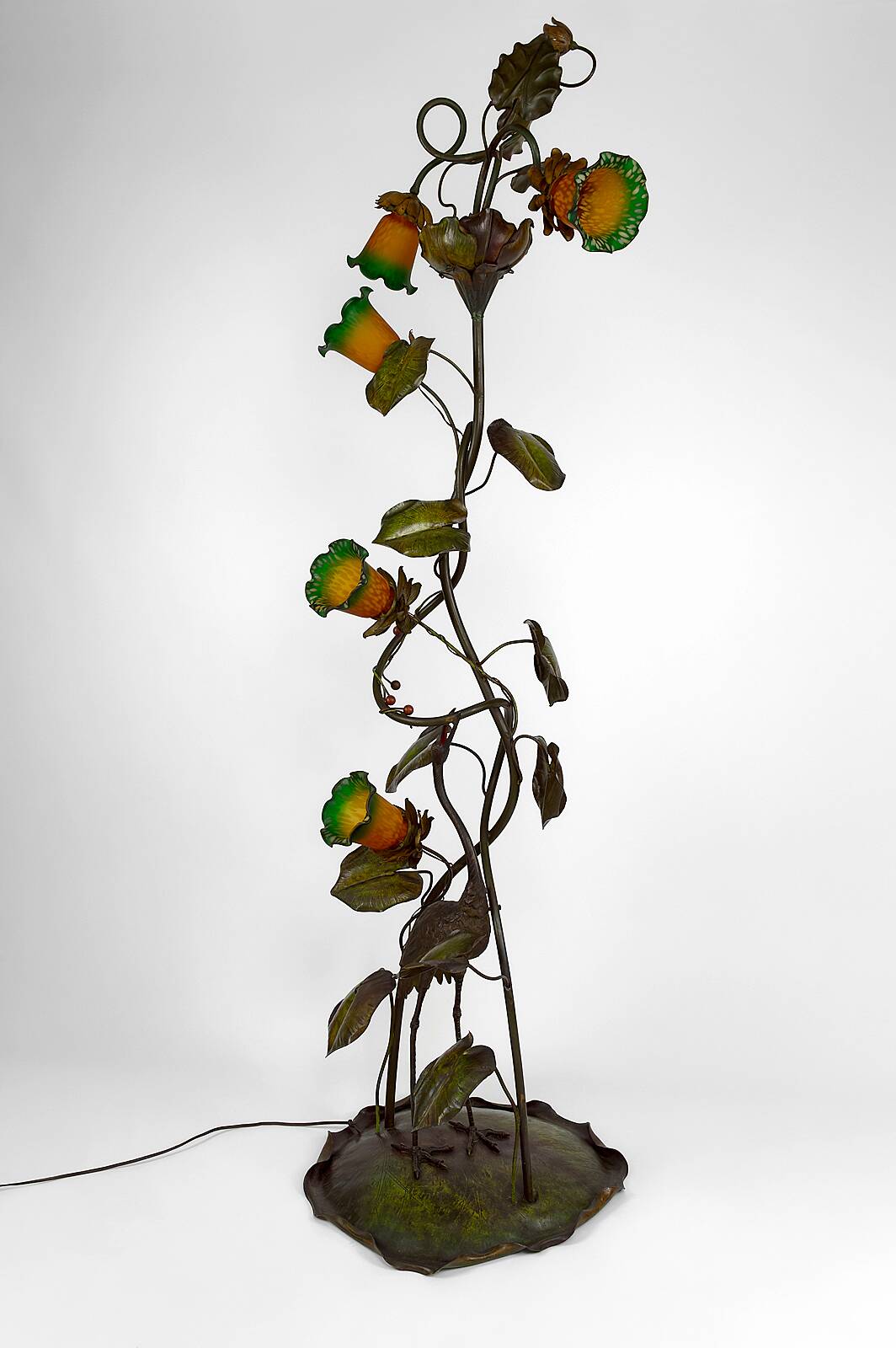 Japanese-style Heron floor lamp, Art Nouveau, France, circa 1900