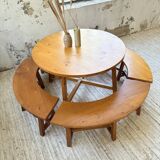 Set of round table and 4 rounded benches, 1950