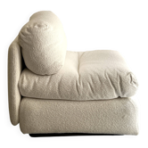 Italian off-white chenille armchair with a wooden base, 1970s design.