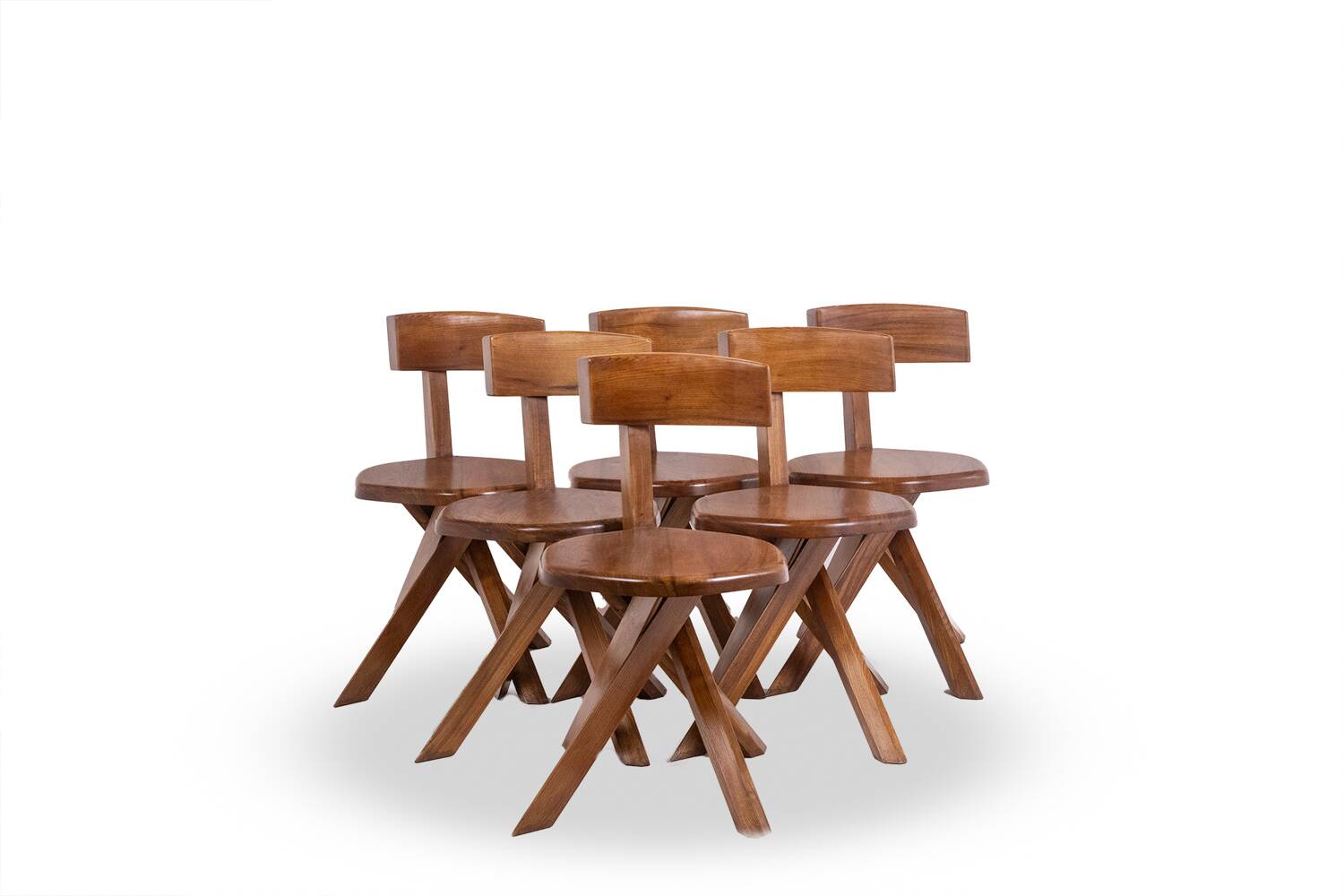 Pierre Chapo. Series of 6 model S34 chairs. 1960s.