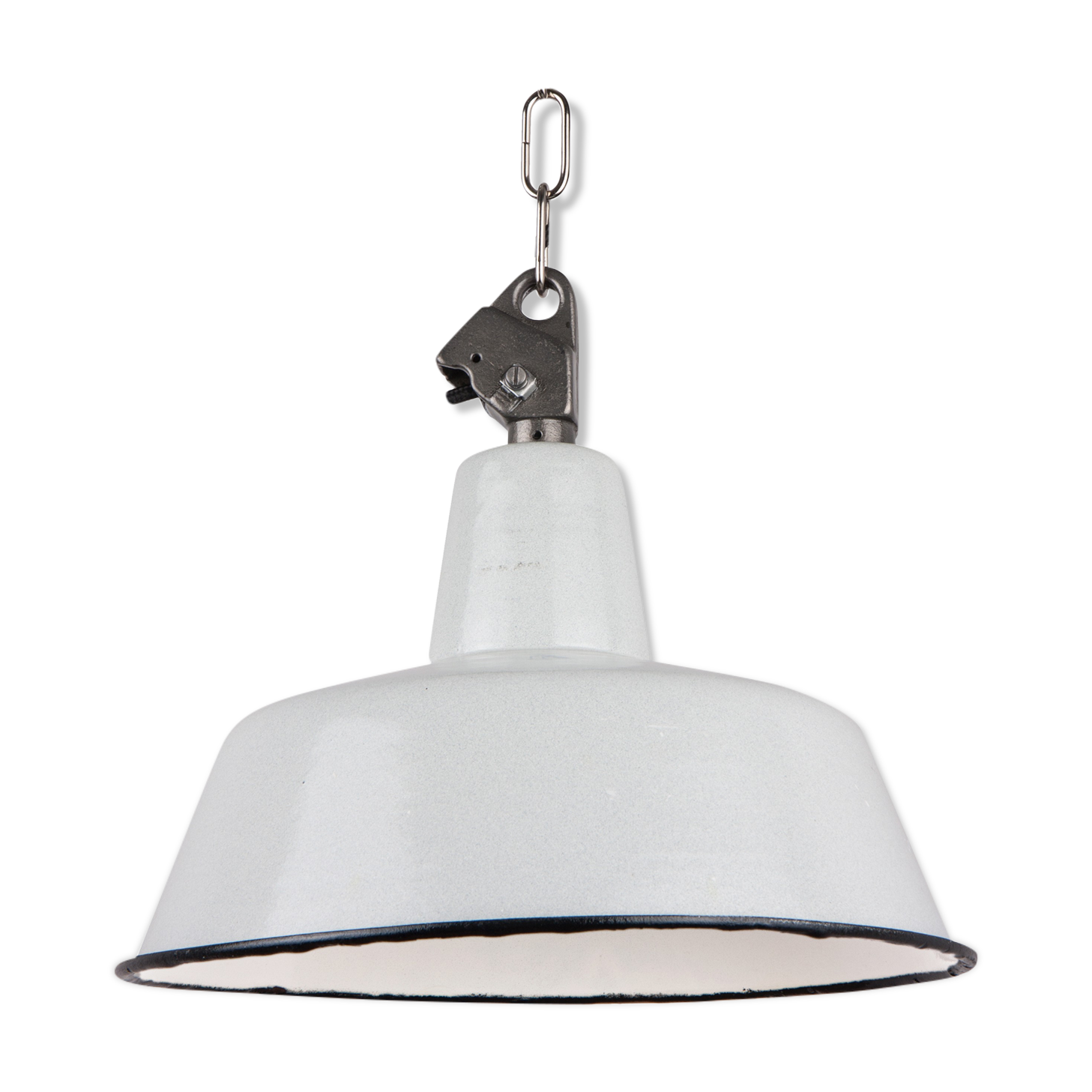 Industrial enamel lamp from Poland, bright grey, 1960