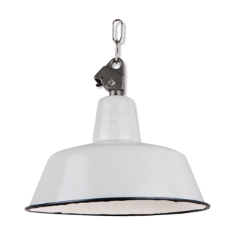 Industrial enamel lamp from Poland, bright grey, 1960