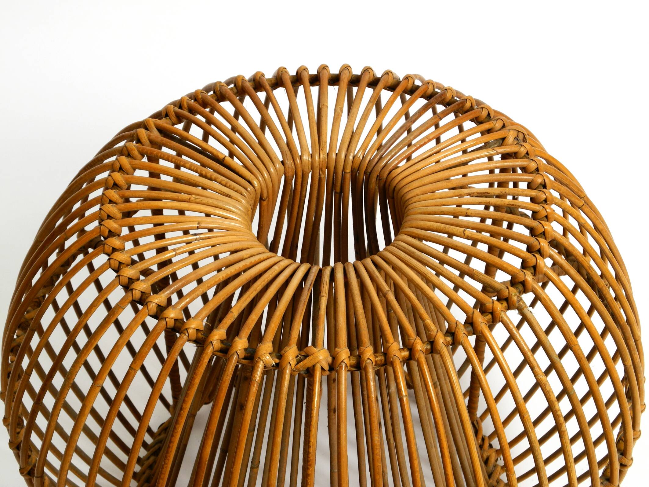Original 1960s Italian bamboo rattan stool with its original seat cushion