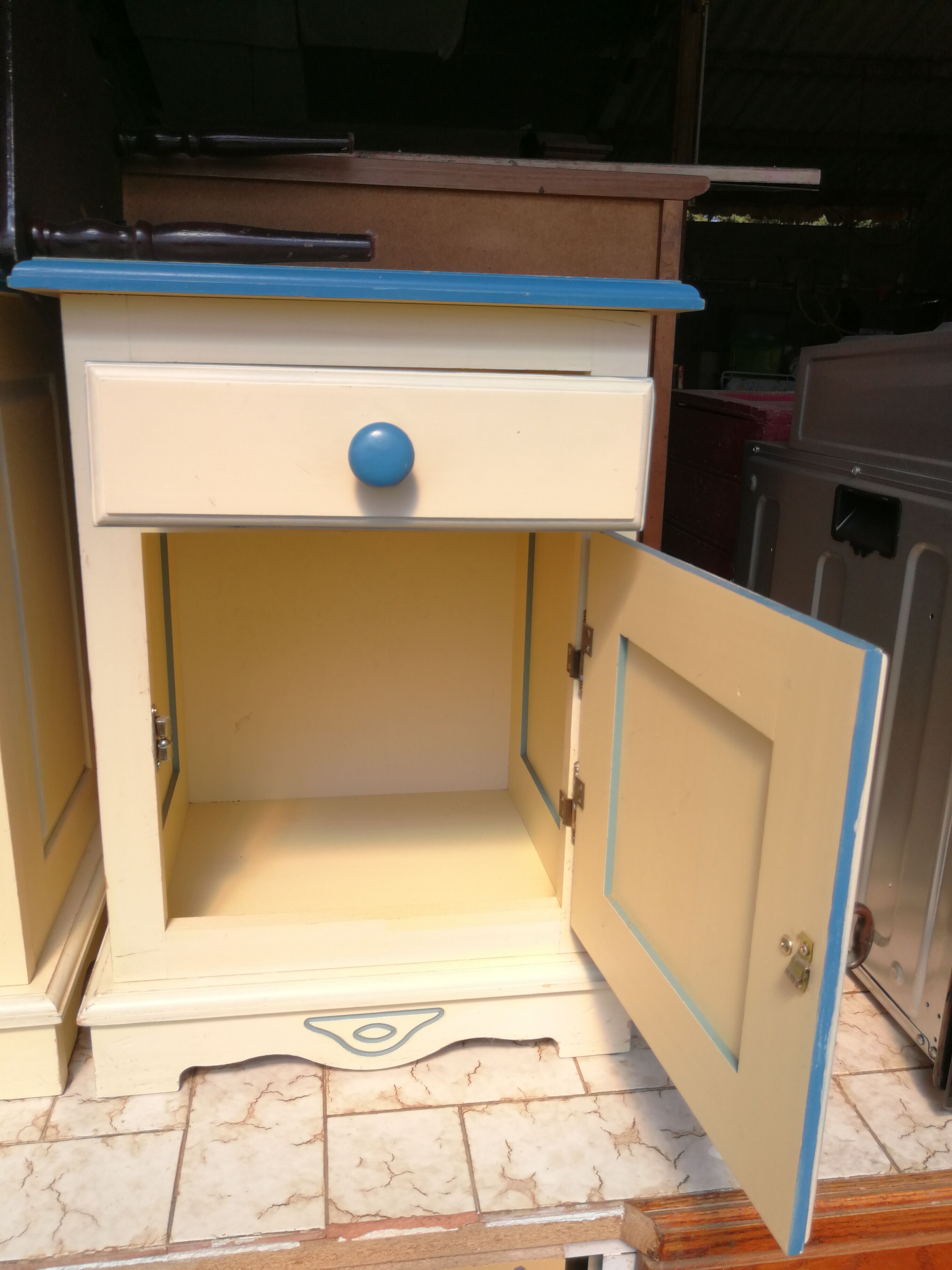 Beige and blue bedside pairs