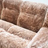 Living room set, 3-seater sofa and 2 armchairs in beige chenille, 1970s