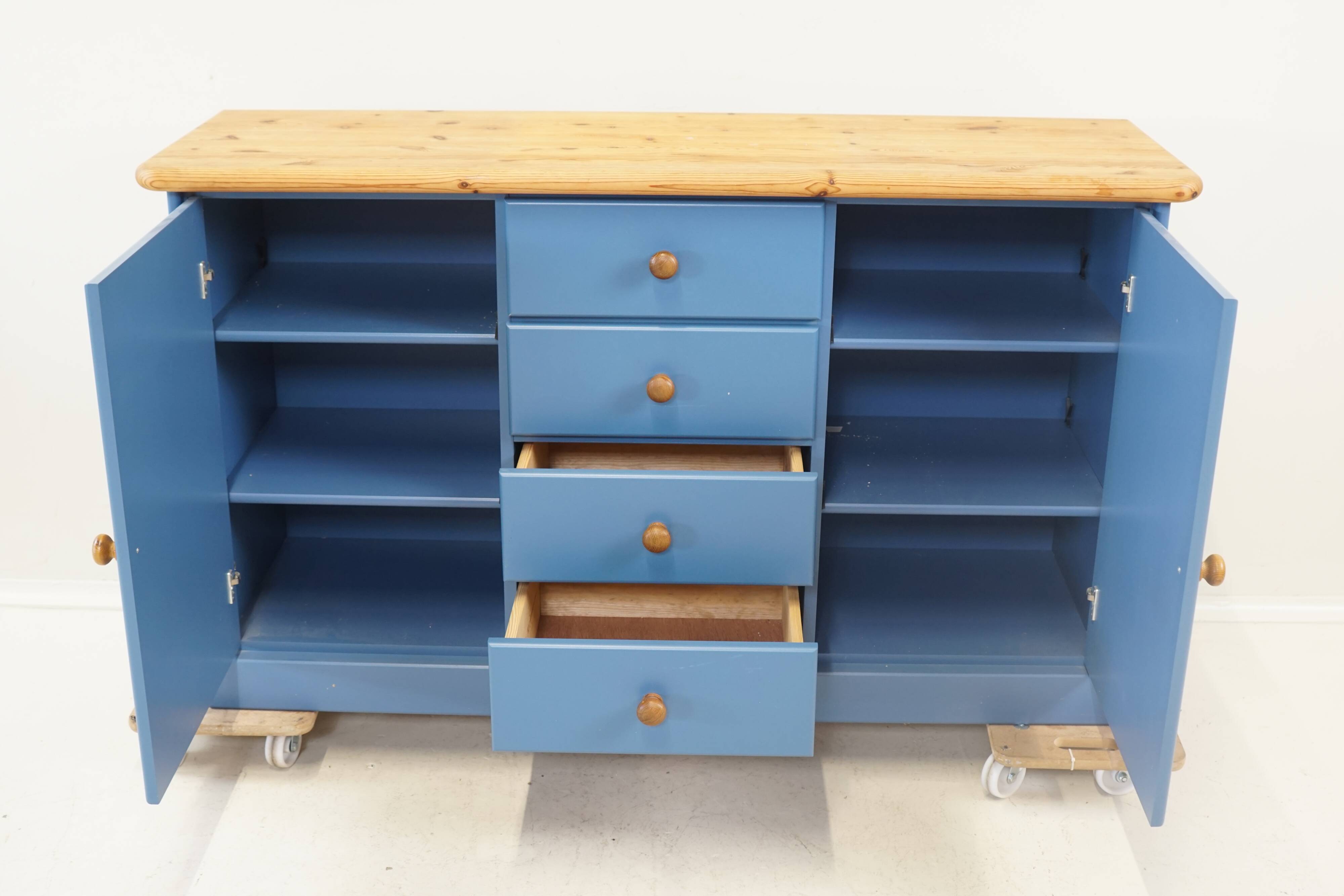 Vintage blue sideboard with 4 drawers and 2 doors - Scandinavian style Sweden 1960