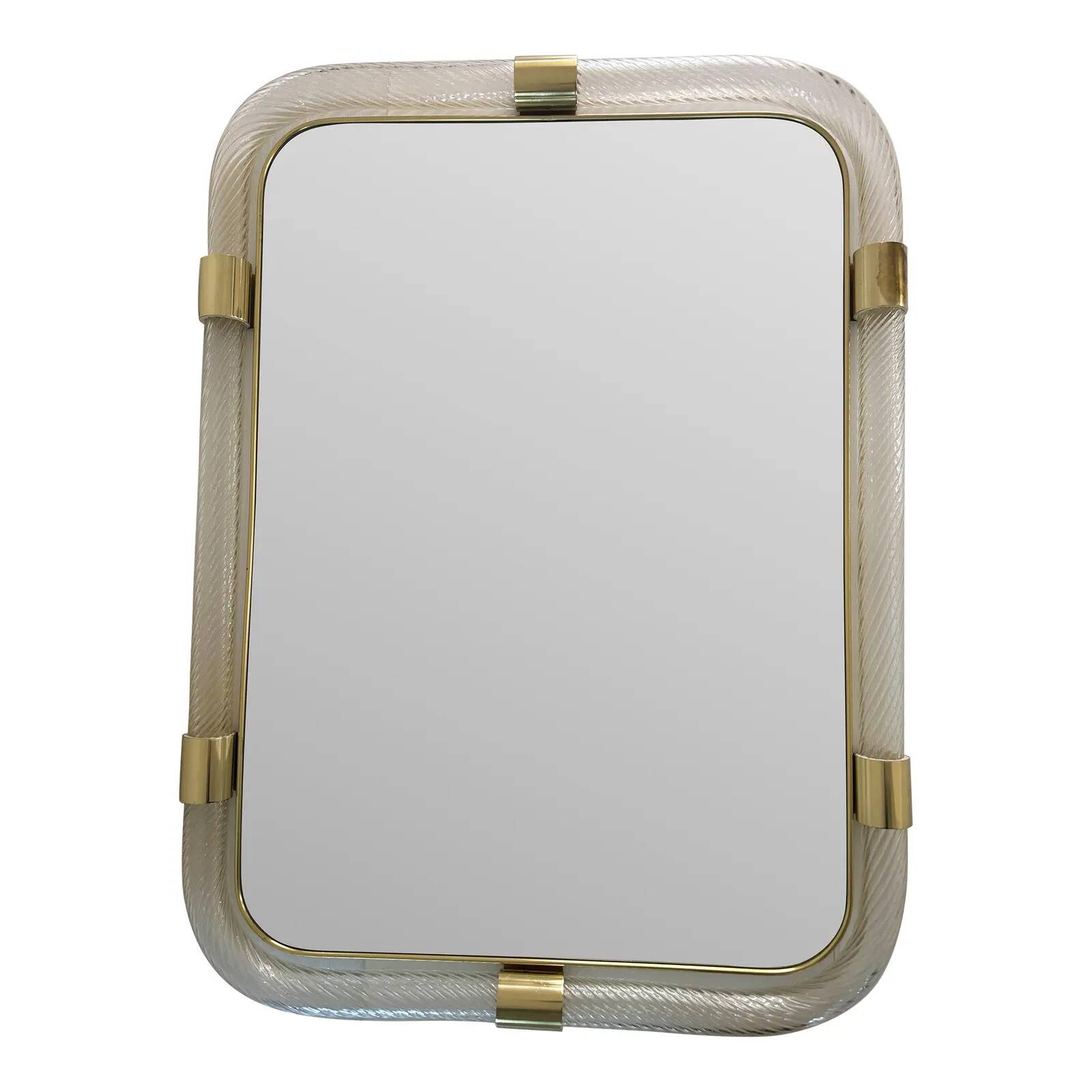 Scenographic Italian “Torciglione-Torchon” Murano Glass Wall Mirror