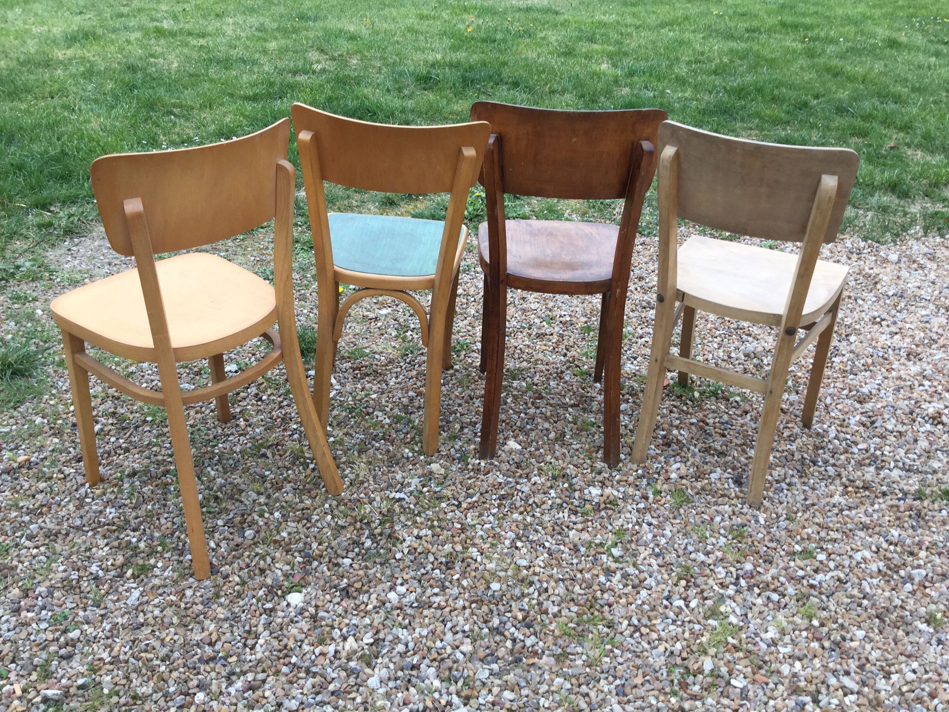 Set of four mismatched Thonet Bauman and Luterma chairs