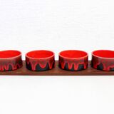 Scandinavian teak tray with 4 ceramic ramekins 1960