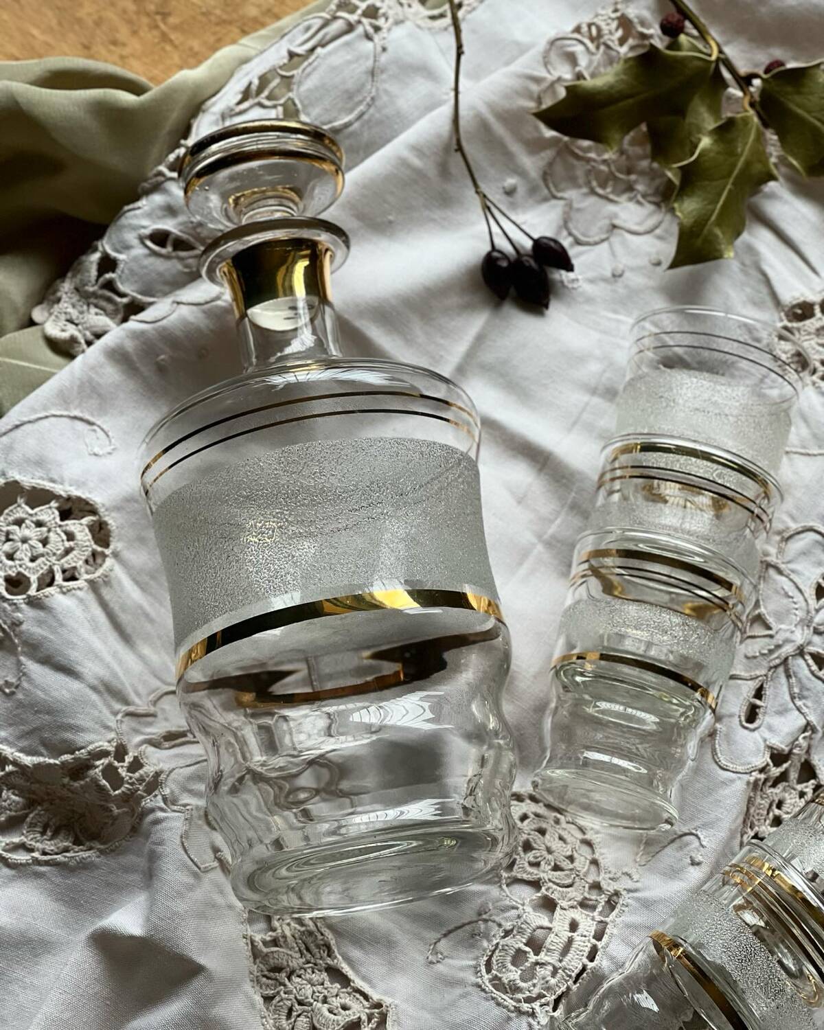 1950 liqueur service in sandblasted granite glass