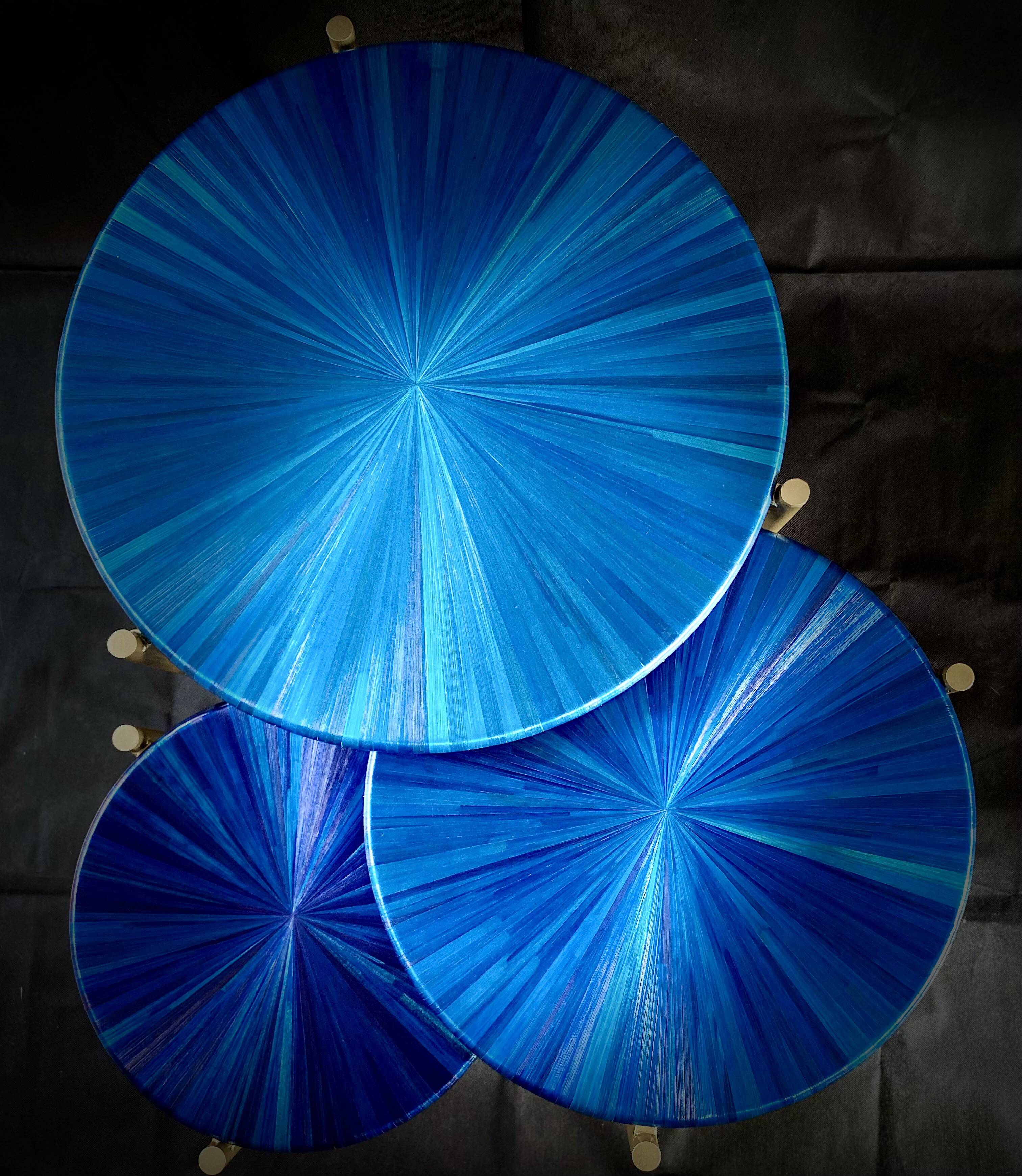 Straw marquetry nesting tables