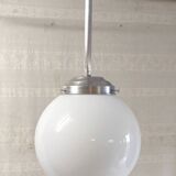 Bauhaus style suspension in aluminium and opaline, diameter 25 cm - mid 20th century.