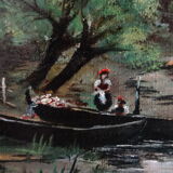 Animated landscape, washerwomen by the river, 81 x 70 cm, Oil on canvas XIXth by E. AYGAL