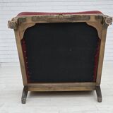 1940s, Danish armchair, woven wool, velour, mesh, carved oak wood.