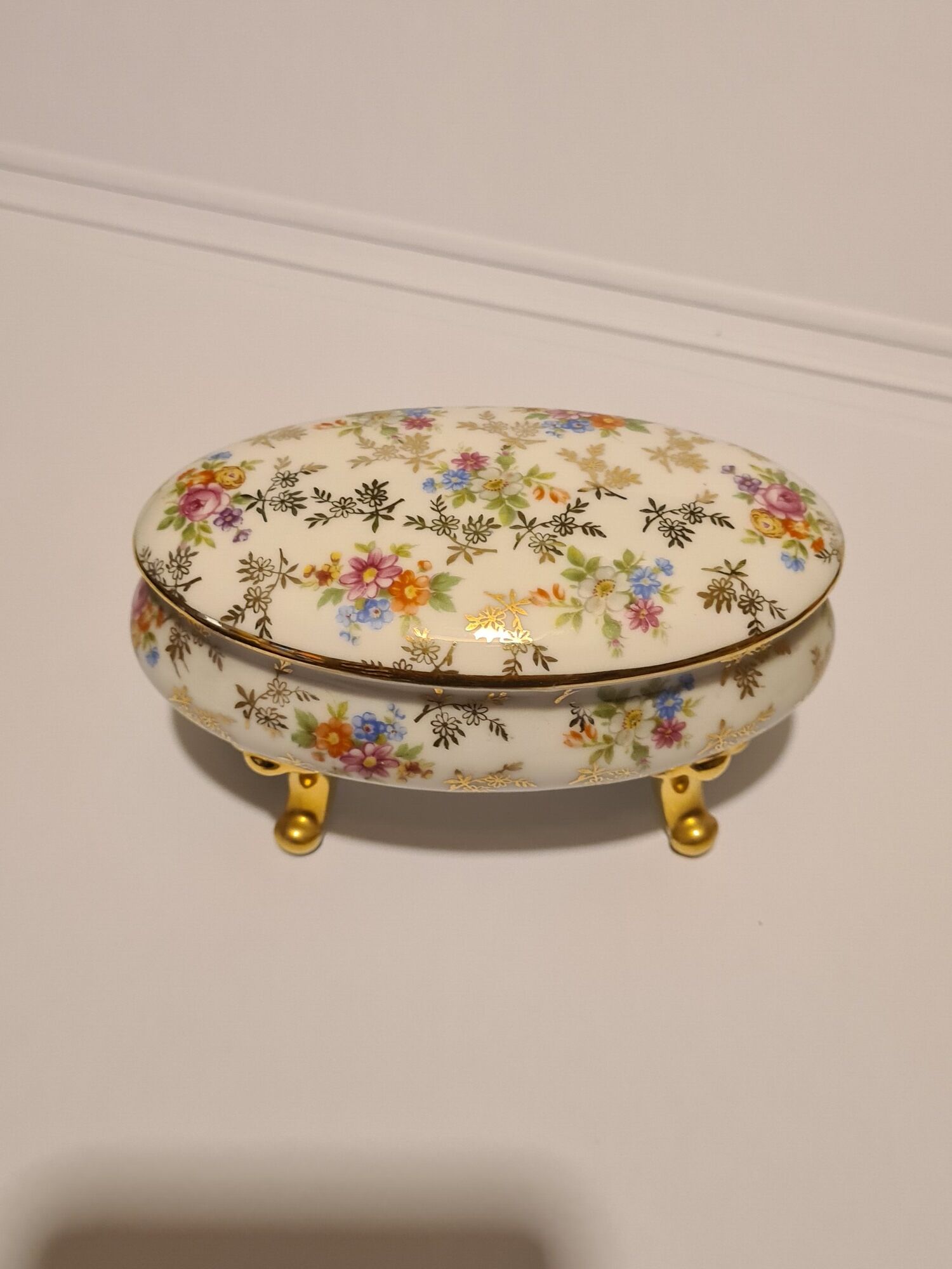 Limoges porcelain bonbonnière signed P & Cie Floral motif